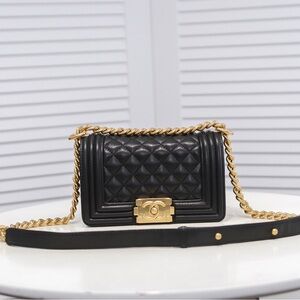 CHANEL Black Quilted Crossbody with Gold Chain